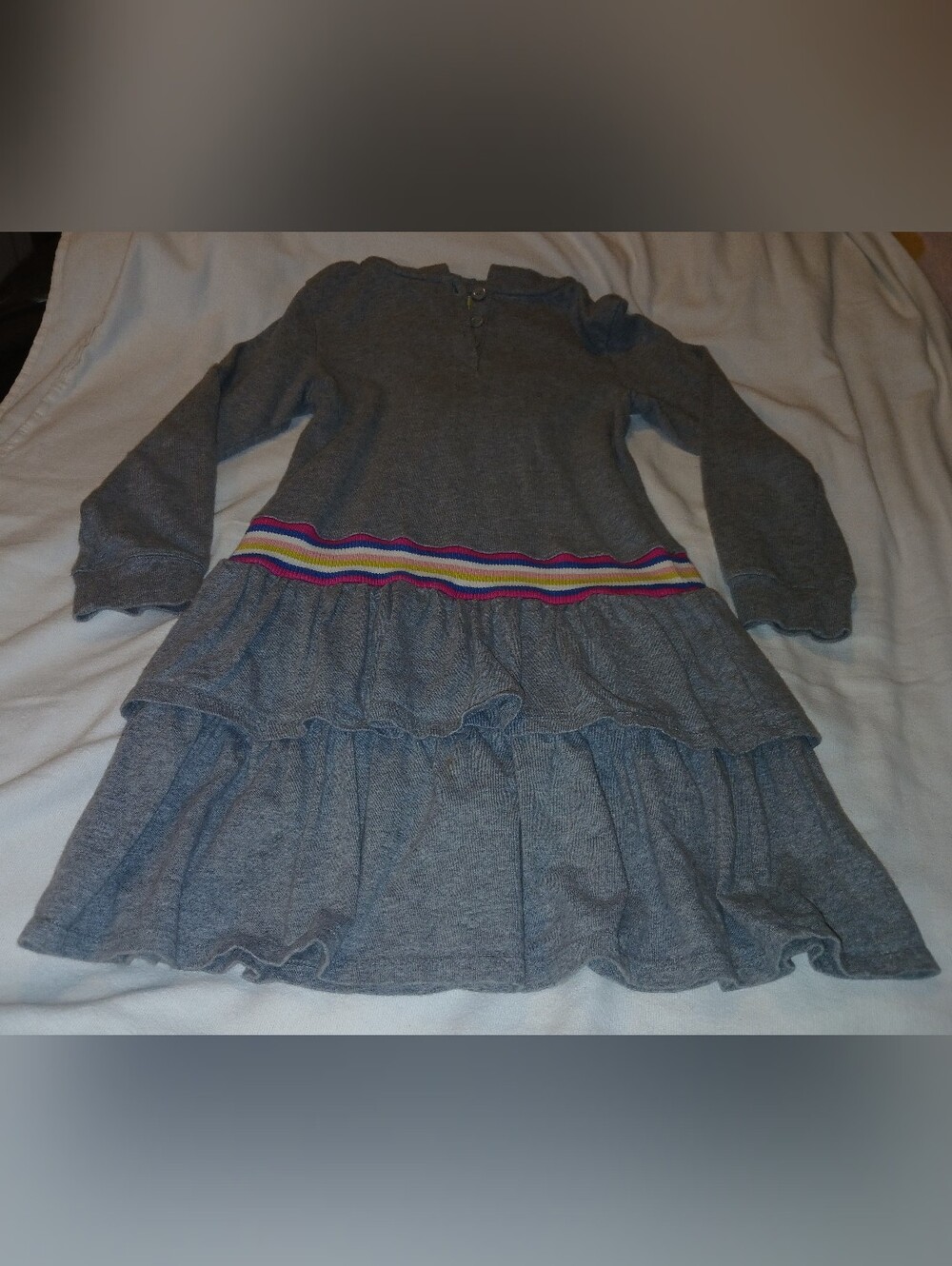 Pre-loved Girls' Gray Long-Sleeve Tiered Dress with Rainbow Waistband